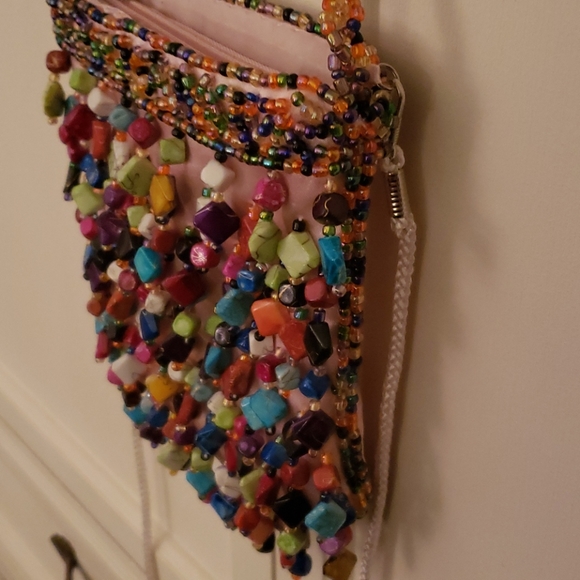 La Viola pink satin candy beaded clutch bag - Picture 12 of 14